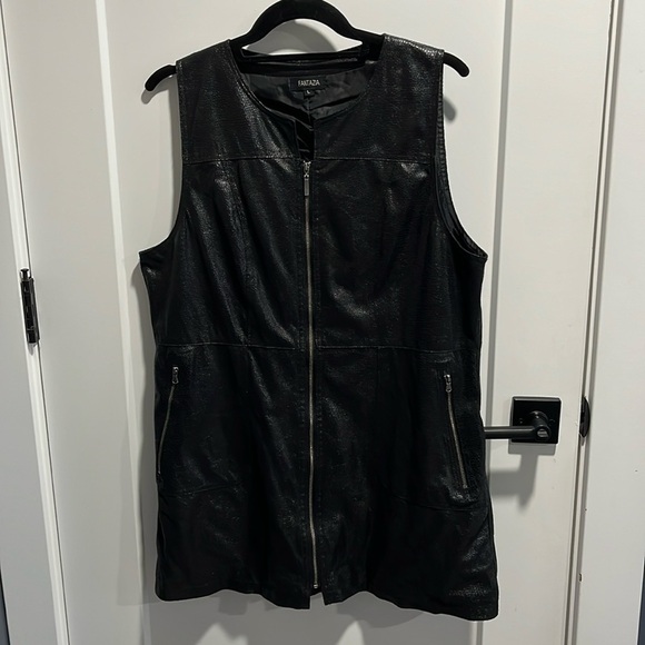 Pebbled Faux Leather Mini Dress Size Large Black - Picture 1 of 7